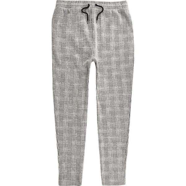 Gray Checked Slim Fit Brushed Joggers Tracksuit / Sweatsuit